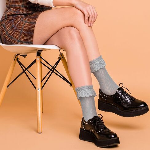 Geyoga 4 Pairs Lace Ruffle Frilly Ankle Socks Women Lace Socks Cute Dress Socks for Women Ladies Princess Accessories in Saudi Arabia