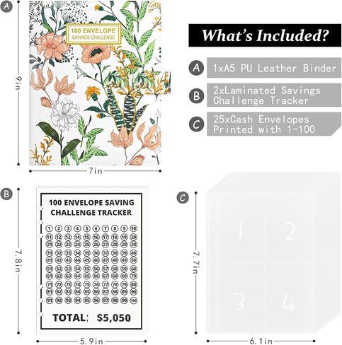 Rnivvi 100 Envelopes Money Saving Challenge Budget Binder, A5 Challenges Book with Cash Envelopes & Laminated Tracker, Cute Envelope Binder Kit for Women Men, Budgeting Planner to Save $5,050, White in Saudi Arabia