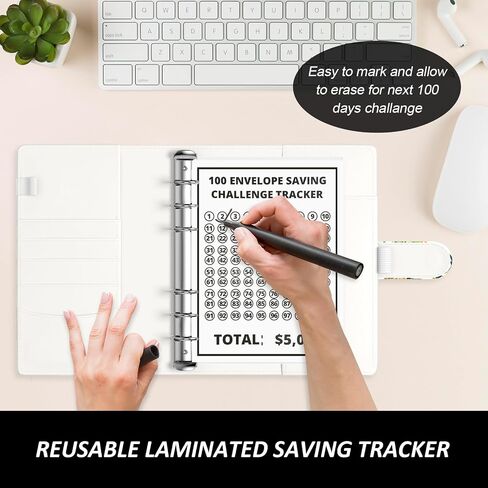 Rnivvi 100 Envelopes Money Saving Challenge Budget Binder, A5 Challenges Book with Cash Envelopes & Laminated Tracker, Cute Envelope Binder Kit for Women Men, Budgeting Planner to Save $5,050, White in Saudi Arabia