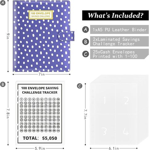 Rnivvi 100 Envelopes Money Saving Challenge Budget Binder, A5 Challenges Book with Cash Envelopes & Laminated Tracker, Cute Envelope Binder Kit for Women Men, Budgeting Planner to Save $5,050, White in Saudi Arabia