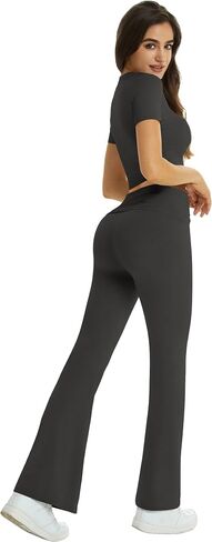 Two Piece Lounge Sets for Women Fold Over Flare Pants Short Sleeve Crop Top Y2k Outfits Matching Set Tracksuit in Saudi Arabia