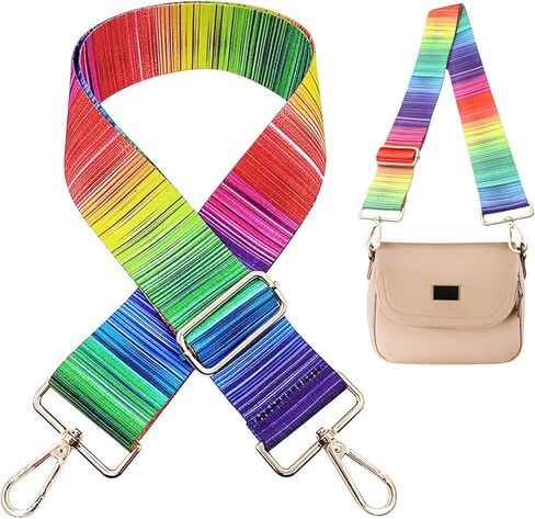 حزام محفظة أنيق بألوان قوس قزح، أحزمة بديلة لحقيبة كروس، 2 بوصة أشرطة عريضة قابلة للتعديل لحقيبة يد الجيتار المسائية ومقابض حقيبة الكتف in Kuwait