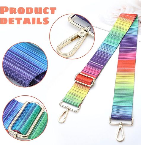 حزام محفظة أنيق بألوان قوس قزح، أحزمة بديلة لحقيبة كروس، 2 بوصة أشرطة عريضة قابلة للتعديل لحقيبة يد الجيتار المسائية ومقابض حقيبة الكتف in Kuwait