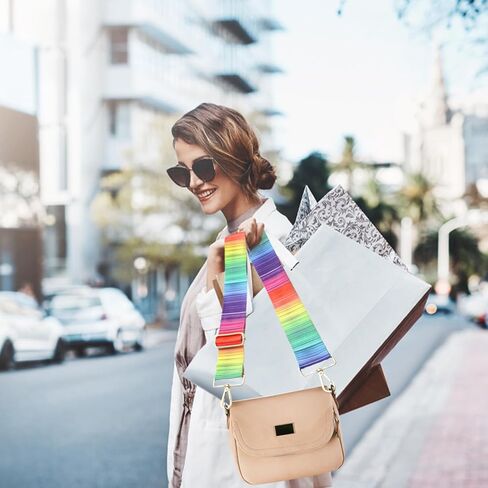 حزام محفظة أنيق بألوان قوس قزح، أحزمة بديلة لحقيبة كروس، 2 بوصة أشرطة عريضة قابلة للتعديل لحقيبة يد الجيتار المسائية ومقابض حقيبة الكتف in Kuwait