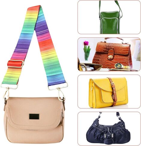 حزام محفظة أنيق بألوان قوس قزح، أحزمة بديلة لحقيبة كروس، 2 بوصة أشرطة عريضة قابلة للتعديل لحقيبة يد الجيتار المسائية ومقابض حقيبة الكتف in Kuwait