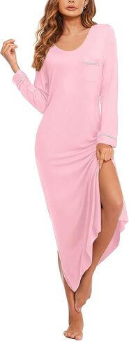 Ekouaer Womens Nightgown Long Sleeve Nightgowns for Woman Sleep Dress Night Shirt Soft Full Length Sleepwear S-XXL in Saudi Arabia
