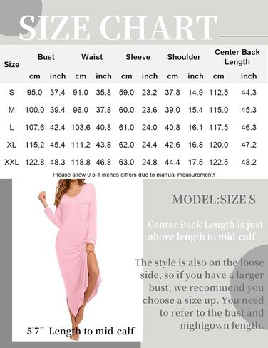 Ekouaer Womens Nightgown Long Sleeve Nightgowns for Woman Sleep Dress Night Shirt Soft Full Length Sleepwear S-XXL in Saudi Arabia