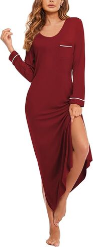 Ekouaer Womens Nightgown Long Sleeve Nightgowns for Woman Sleep Dress Night Shirt Soft Full Length Sleepwear S-XXL in Saudi Arabia