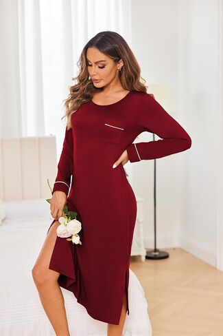 Ekouaer Womens Nightgown Long Sleeve Nightgowns for Woman Sleep Dress Night Shirt Soft Full Length Sleepwear S-XXL in Saudi Arabia