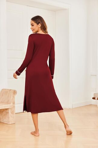 Ekouaer Womens Nightgown Long Sleeve Nightgowns for Woman Sleep Dress Night Shirt Soft Full Length Sleepwear S-XXL in Saudi Arabia