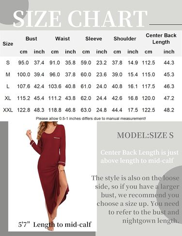 Ekouaer Womens Nightgown Long Sleeve Nightgowns for Woman Sleep Dress Night Shirt Soft Full Length Sleepwear S-XXL in Saudi Arabia