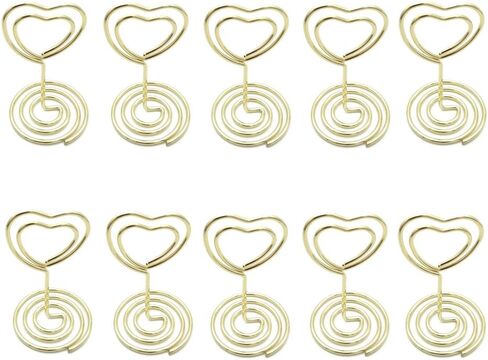 حامل مذكرة لبطاقة مكان على شكل قلب صغير، حامل صورة، مشبك ملاحظات لتزيين حفلات الزفاف، حزمة 10 قطع (ذهبي) in Kuwait