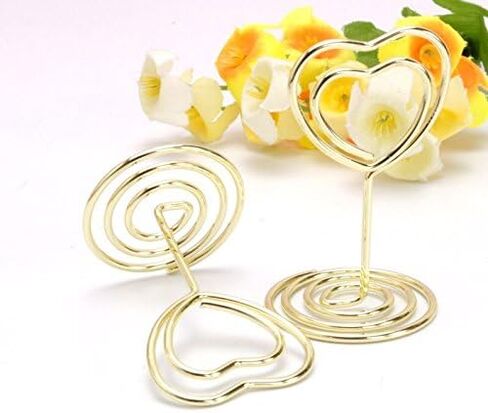 حامل مذكرة لبطاقة مكان على شكل قلب صغير، حامل صورة، مشبك ملاحظات لتزيين حفلات الزفاف، حزمة 10 قطع (ذهبي) in Kuwait