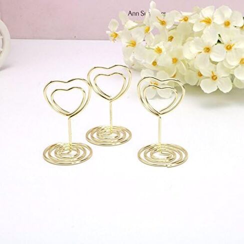 حامل مذكرة لبطاقة مكان على شكل قلب صغير، حامل صورة، مشبك ملاحظات لتزيين حفلات الزفاف، حزمة 10 قطع (ذهبي) in Kuwait
