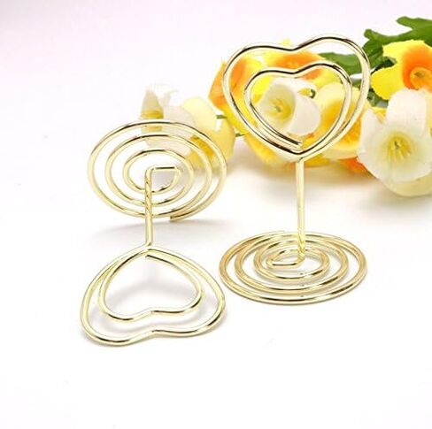 حامل مذكرة لبطاقة مكان على شكل قلب صغير، حامل صورة، مشبك ملاحظات لتزيين حفلات الزفاف، حزمة 10 قطع (ذهبي) in Kuwait