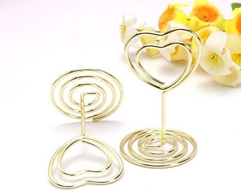 حامل مذكرة لبطاقة مكان على شكل قلب صغير، حامل صورة، مشبك ملاحظات لتزيين حفلات الزفاف، حزمة 10 قطع (ذهبي) in Kuwait