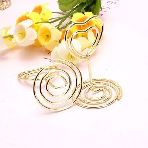 حامل مذكرة لبطاقة مكان على شكل قلب صغير، حامل صورة، مشبك ملاحظات لتزيين حفلات الزفاف، حزمة 10 قطع (ذهبي) in Kuwait