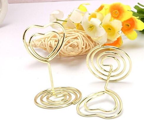 حامل مذكرة لبطاقة مكان على شكل قلب صغير، حامل صورة، مشبك ملاحظات لتزيين حفلات الزفاف، حزمة 10 قطع (ذهبي) in Kuwait