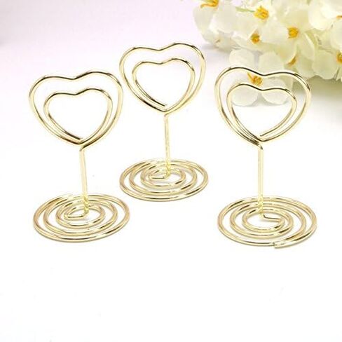 حامل مذكرة لبطاقة مكان على شكل قلب صغير، حامل صورة، مشبك ملاحظات لتزيين حفلات الزفاف، حزمة 10 قطع (ذهبي) in Kuwait