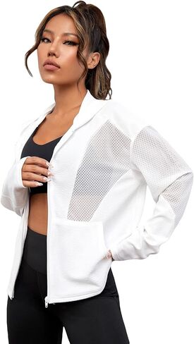 GORGLITTER Women's Zip Up Athletic Hoodies Fishnet Jacket Mesh Lightweight Workout Track Jackets in Kuwait