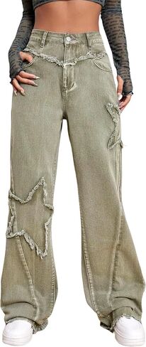 Kedera Women's Wide Leg Denim Pants Teen Star Raw Edge Baggy Trousers High Waisted Boyfriend Y2K Jeans Girls Fashion in Saudi Arabia