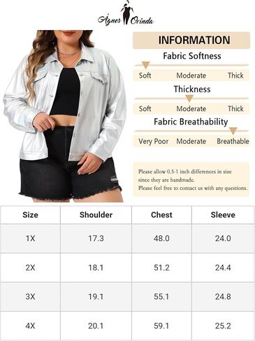 Agnes Orinda Plus Size Metallic Jacket for Women Moto Biker Jacket Holographic Shiny Party Shirt Jackets in Saudi Arabia
