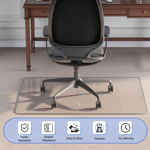 NeuType Glass Chair Mat, Tempered Glass Office Chair Mat for Carpet or Hardwood Floor - Effortless Rolling, Easy to Clean, Best for Your Home or Office Floor (36" x 48" x 1/4", Transparent) in Saudi Arabia