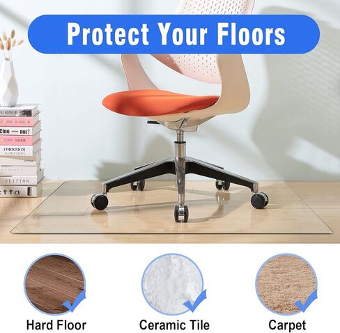 NeuType Glass Chair Mat, Tempered Glass Office Chair Mat for Carpet or Hardwood Floor - Effortless Rolling, Easy to Clean, Best for Your Home or Office Floor (36" x 48" x 1/4", Transparent) in Saudi Arabia