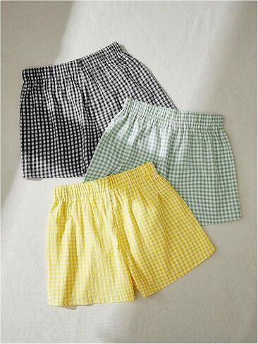 MakeMeChic Women's 3 Pack Plaid Boxer Shorts Y2k Elastic High Waist Lounge Gingham Shorts in Saudi Arabia