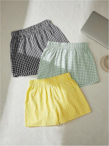 MakeMeChic Women's 3 Pack Plaid Boxer Shorts Y2k Elastic High Waist Lounge Gingham Shorts in Saudi Arabia