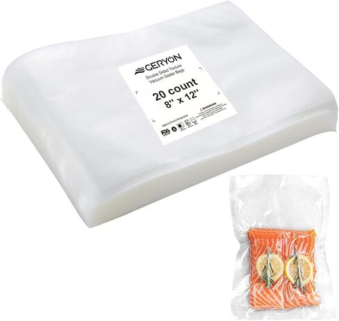 GERYON Vacuum Sealer Bags for Food, Suitable for all Type Vacuum Sealer Machine, Great for Sous Vide Vac Sealer PreCut Bags 20 Pcs Quart Size 8"x12" in Saudi Arabia