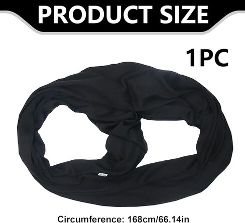 وشاح بحلقة لا متناهية للنساء، وشاح سفر مريح خفيف الوزن باللون الأسود بدون حشوات مع جيب بسحاب مخفي، لف للرقبة مناسب لتخزين الأغراض الصغيرة أثناء السفر يوميًا ويمنع فقدانها in Kuwait