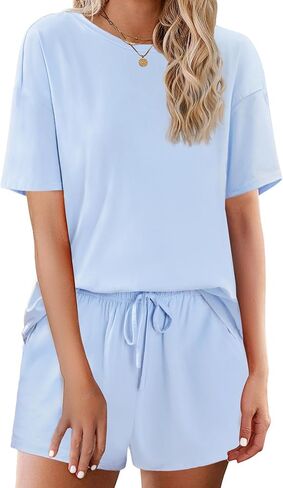 Ekouaer Cotton Pajamas Set for Womens Soft Short Sleeve Lounge Set Shorts Sleepwear Set 2 Piece Pjs Sets in Saudi Arabia