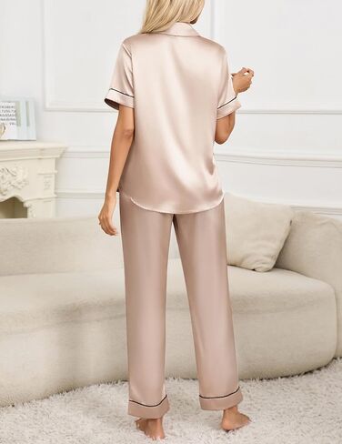 Ekouaer Silky Stain Pajamas Set for Women 2 Piece Short Sleeve PJs Button Down Sleepwear Loungewear S-XXL in Saudi Arabia