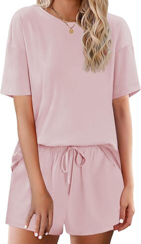Ekouaer Cotton Pajamas Set for Womens Soft Short Sleeve Lounge Set Shorts Sleepwear Set 2 Piece Pjs Sets in Saudi Arabia