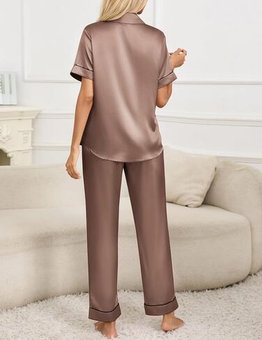 Ekouaer Silky Stain Pajamas Set for Women 2 Piece Short Sleeve PJs Button Down Sleepwear Loungewear S-XXL in Saudi Arabia