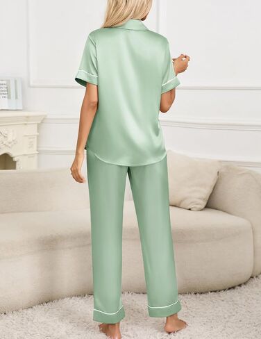 Ekouaer Silky Stain Pajamas Set for Women 2 Piece Short Sleeve PJs Button Down Sleepwear Loungewear S-XXL in Saudi Arabia