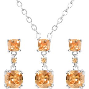 Cubic Zirconia Jewelry Sets for Women 14K/White Gold Plated Copper Necklace Earring Set CZ Dangle Drop Earring Pendant White Gold Necklace Jewelry Gifts for Women