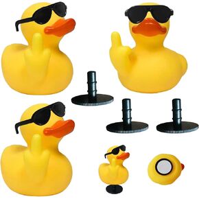 3Pcs Rubber Ducks with 3Pcs Duck Holder for Car Dash 2.17" Middle Finger Duck, Funny Rubber Ducks Ducking Rubber Ducks Toys Car Accessories for Bathroom Car Dashboard Decorations Creative Gift (B)