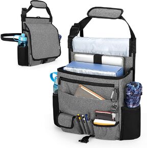 LUXJA Car Front Seat Organizer with Cover and Laptop Sleeve, Car Seat Organizer with Back Adjustable Straps, Gray