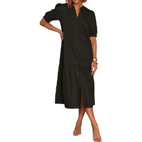 Women's Casual Short Sleeve Drop Waist Dress with Pockets