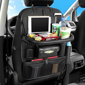 Car Seat Back Pocket,4 USB Ports,Rear Seat Storage,Stain Prevention,Car Storage Pocket,iPad Storage Pocket,Premium Waterproof PU Leather Car Seat Back Organizer（Black with USB）