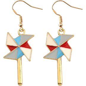 PLITI Windmill Dangle Earrings Pinwheel Ear Hooks Earring Colorful Windmill Charm Jewelry For Mother Daughter BFF Friendship Gift