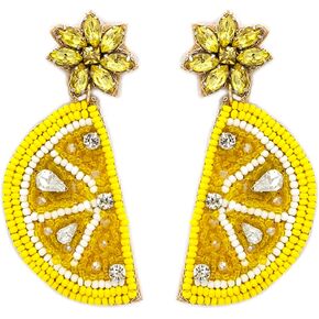 Beaded Lemon Post Earrings Handmade Lemon Earrings Tropical