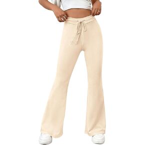 PRETTYGARDEN Women's 2024 Casual Flare Pants Elastic High Waisted Drawstring Bell Bottom Bootcut Leggings Lounge Sweatpants