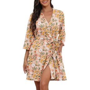 PrinStory Womens Robe Waffle Robes for Women Soft Bathrobe Lightweight Knee Length Loungewear