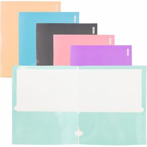 BAZIC 2 Pockets Paper File Folder, Laminated Glossy 3 Hole Portfolio, Assorted Pastel Colors Letter Size Folders for School Office Business Use, 6-Pack