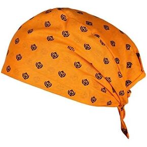 Sikh Patka Khanda Printed Cotton Adjustable Patka, Bandana, Skull Cap for Men & Women Kids Patka Pack Of 1, Orange