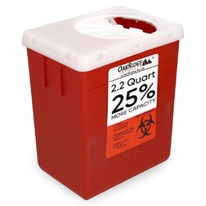 Oakridge Products Transparent Sharps Container for Home Use and Professional 2.2 Quart (3-Pack), Touchless Biohazard Needle and Syringe Disposal, Rotating Lid, CDC Certified