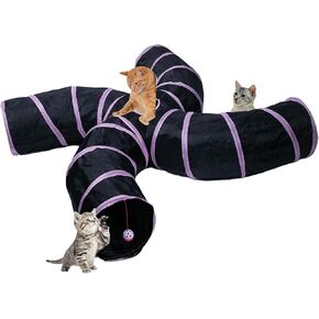 EGETOTA Cat Tunnel for Indoor Cats Large, with Play Ball S-Shape 5 Way Collapsible Interactive Peek Hole Pet Tube Toys, Puppy, Kitty, Kitten, Rabbit (Blue & Black)